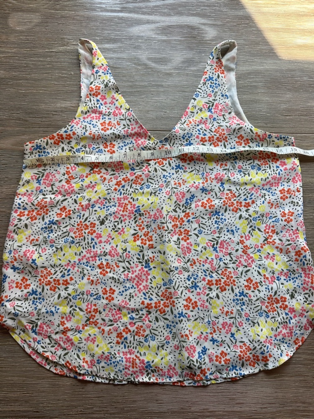 LOFT White Floral V-Neck Camisole with Pink, Yellow & Blue Accents